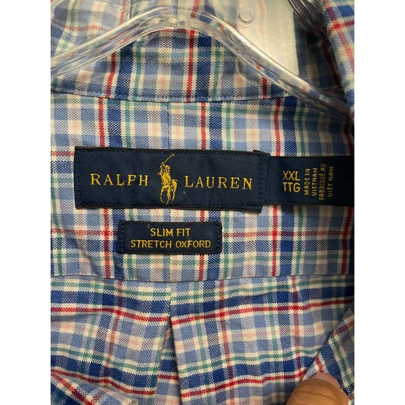 Ralph Lauren Men’s Button Up Shirt Long Sleeve XXL Slim Fit Stretch Oxford Blue - Picture 2 of 8